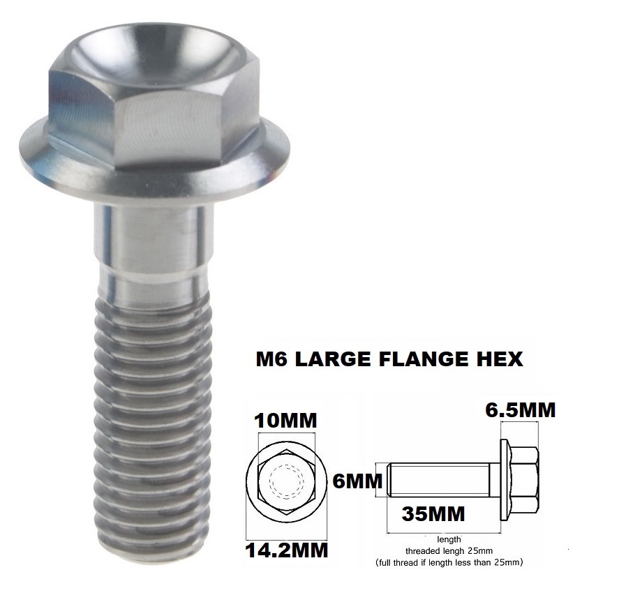 M6X35MM 1.00 THREAD PITCH TITANIUM FLANGE 10MM HEX BOLT GRADE 5